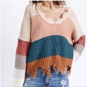 Miracle Distressed Colorblock Knit Sweater Women's Size S/M